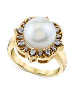 Cultured Freshwater Pearl (11mm) & Diamond (1/6 ct. t.w.) Statement Ring in 10k Gold