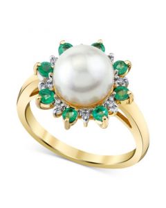 Cultured Freshwater Pearl (9mm), Emerald (1/2 ct. t.w.) & Diamond Accent Statement Ring in 10k Gold