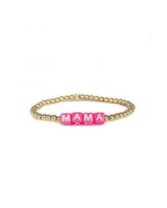 Non-Tarnishing Gold filled, 4mm Gold Ball Pink "Mama" Stretch Bracelet