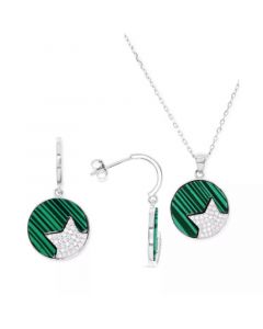 2-Pc. Set Lab-Created Malachite & Cubic Zirconia Star Circle Pendant Necklace & Matching Drop Earrings