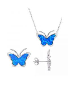 2-Pc. Set Lab-Created Opal & Cubic Zirconia Butterfly Pendant Necklace & Matching Stud Earrings