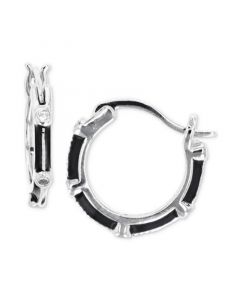 Black Enamel Segmented Small Hoop Earrings in Sterling Silver, 0.55"