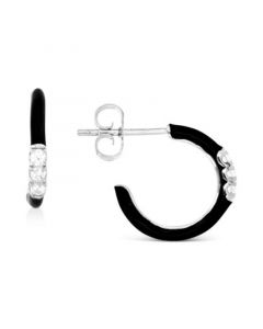 Cubic Zirconia & Enamel Small C-Hoop Earrings, 0.55"