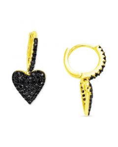 Black Spinel Heart Dangle Hoop Earrings (3/4 ct. t.w.) in 14k Gold-Plated Sterling Silver