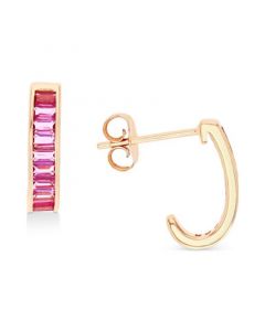 Pink Cubic Zirconia J-Hoop Earrings in 14k Rose Gold Over Sterling Silver