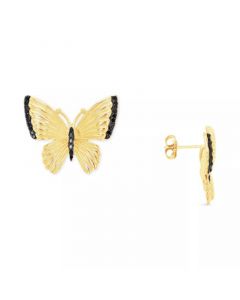 Jet Pavé Butterfly Stud Earrings in Sterling Silver or 14k Gold Over Sterling Silver