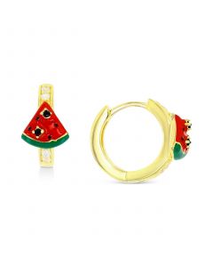 Watermelon Enamel Hoop Earrings in 14k Gold over Sterling Silver, 1/2"