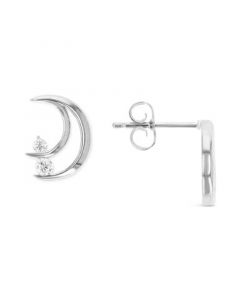 Cubic Zirconia Hoop Earrings in Sterling Silver or 14k Gold over Sterling Silver, 1/2"