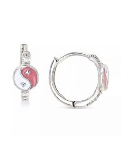 Cubic Zirconia & Enamel Yin Yang Small Hoop Earrings, 0.51"