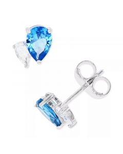 Blue Spinel & Cubic Zirconia Double Pear Stud Earrings