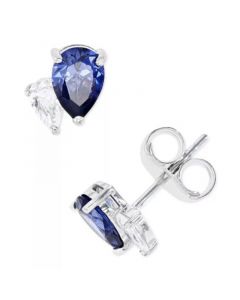 Blue and White Cubic Zirconia Stud Earrings in Sterling Silver or 14k Gold over Sterling Silver