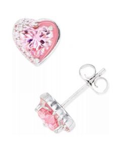 Pink and White Cubic Zirconia Heart Stud Earrings in Sterling Silver or 14k Gold over Sterling Silver