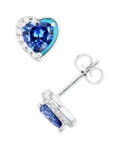 Blue and White Cubic Zirconia Stud Earrings in Sterling Silver