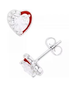 Cubic Zirconia Heart Stud Earrings in Sterling Silver or 14k Gold over Sterling Silver