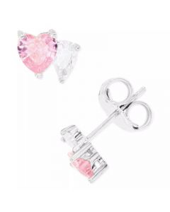 Pink and White Cubic Zirconia Stud Earrings in Sterling Silver or 14k Gold over Sterling Silver