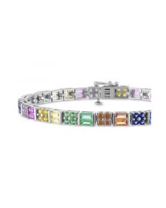 Multi-Sapphire Baguette & Round Link Bracelet (10-1/5 ct. t.w.) in Sterling Silver