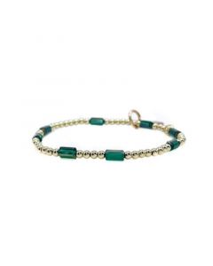 Non-Tarnishing Gold filled, 3mm Gold Ball and Emerald Glass Bead Stretch Bracelet