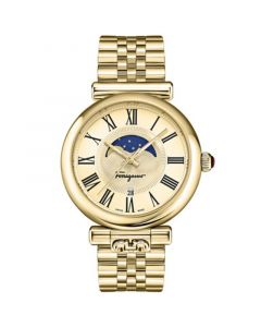 Men's Swiss Ora Moonphase Gold Ion Plated Bracelet Watch 40mm