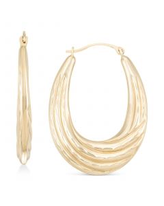 Textured Graduated Oval Hoop Earrings in 14k Gold, 3/4"