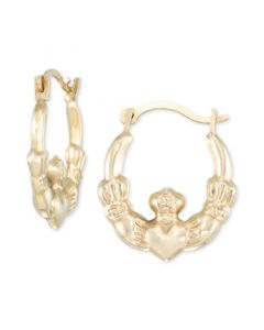 Claddagh Round Hoop Earrings in 14k Gold, 3/8"