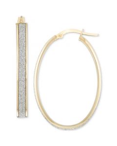 Polished Oval Glitter Hoop Earrings in 14k Gold, 1-1/4"