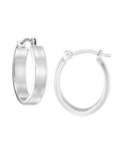 Polished Oval Hoop Earrings in 14k White Gold, 1/2"