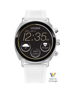 Unisex CZ Smart Wear OS White Silicone Strap Smart Watch 41mm