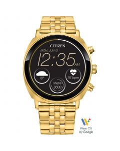 Unisex CZ Smart Wear OS Gold-Tone Stainless Steel Bracelet Smart Watch 41mm