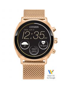 Unisex CZ Smart Wear OS Rose Gold-Tone Stainless Steel Mesh Bracelet Smart Watch 41mm