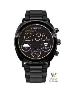 Unisex CZ Smart Wear OS Black-Tone Stainless Steel Bracelet Smart Watch 41mm