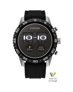 Unisex CZ Smart Wear OS Black Silicone Strap Smart Watch 45mm