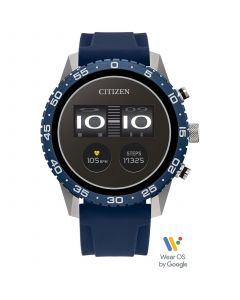 Unisex CZ Smart Wear OS Blue Silicone Strap Smart Watch 45mm