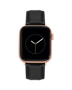 Black Genuine Leather Strap with Rose Gold-Tone Stainless Steel Lugs for 38mm, 40mm, 41mm Apple Watch