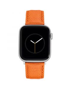 Orange Genuine Leather Strap with Silver-Tone Stainless Steel Lugs for 38mm, 40mm, 41mm Apple Watch