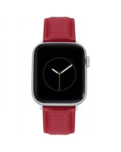 Red Genuine Leather Strap with Silver-Tone Stainless Steel Lugs for 38mm, 40mm, 41mm Apple Watch