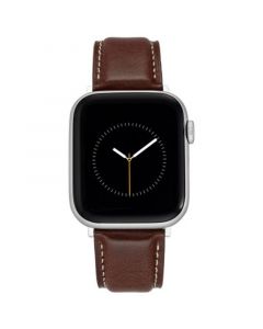 Brown Smooth Leather Strap with Contrast Stitching and Silver-Tone Stainless Steel Lugs for 42mm, 44mm, 45mm, Ultra 49mm Apple Watch