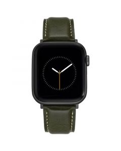 Dark Green Smooth Leather Strap with Contrast Stitching and Gunmetal Gray Stainless Steel Lugs for 42mm, 44mm, 45mm, Ultra 49mm Apple Watch