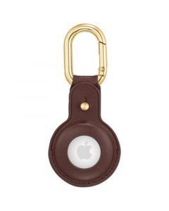 Brown Leather Apple AirTag Case with Gold-Tone Carabiner Clip