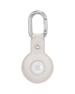 Gray Leather Apple AirTag Case with Silver-Tone Carabiner Clip