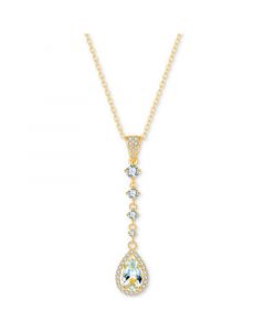 Aquamarine (1 ct. t.w.) & White Topaz (3/8 ct. t.w.) Pear Halo Drop Pendant Necklace in Gold-Plated Sterling Silver, 16" + 2" extender