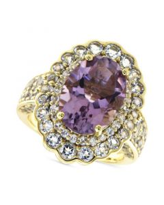 Pink Amethyst (5 ct. t.w.) & White Topaz (3-5/8 ct. t.w.) Halo Ring in Gold-Plated Sterling Silver