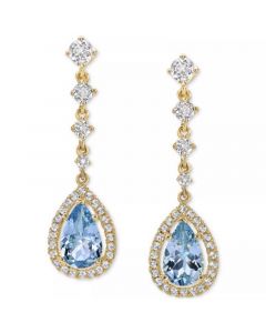 Aquamarine (2 ct. t.w.) & White Topaz (3/4 ct. t.w.) Halo Drop Earrings in Gold-Plated Sterling Silver (Also in Tanzanite & Sapphire)