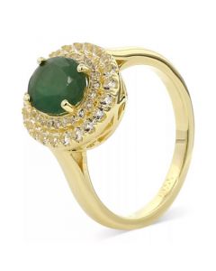 Emerald (1-1/2 ct. t.w.) & White Topaz (1/2 ct. t.w.) Halo Ring in Gold-Plated Sterling Silver (Also in Ruby & Sapphire)