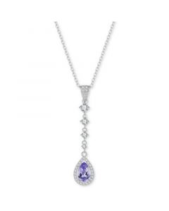 Tanzanite (1-1/4 ct. t.w.) & White Topaz (3/8 ct. t.w.) Pear Halo Drop Pendant Necklace in Sterling Silver, 16" + 2" extender