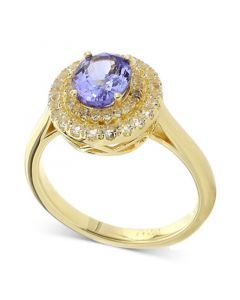 Tanzanite (1-1/2 ct. t.w.) & White Topaz (1/2 ct. t.w.) Halo Ring in 14k Gold-Plated Sterling Silver