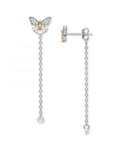 Cubic Zirconia Butterfly Chain Front & Back Earrings in Sterling Silver & Gold-Plate, Created for Macy's