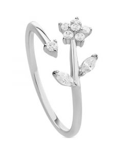 Cubic Zirconia Flower Bypass Ring in Sterling Silver, Created for Macy's