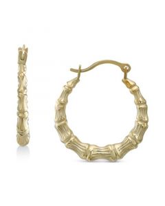 Bamboo Shaped Small Hoop Earrings in 10k Gold, 5/8"