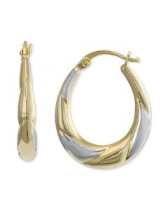 Tapered Oval Small Hoop Earrings in 10k Two-Tone Gold