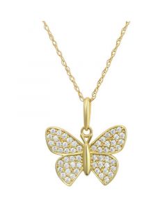 Cubic Zirconia Butterfly 18" Pendant Necklace in 10k Gold